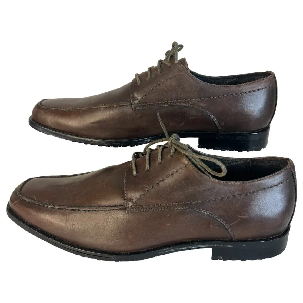 Mens Aston Grey Brown Leather Dress Shoes Oxford Size 11 Tie Lace Up Rubber Sole